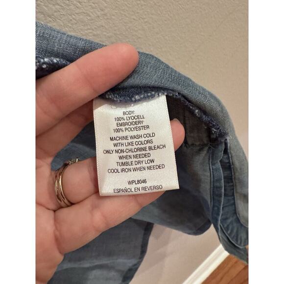 Style & Co Womens Embroidered Open Front Chambray Kimono Medium Pockets Teacher - Picture 7 of 9